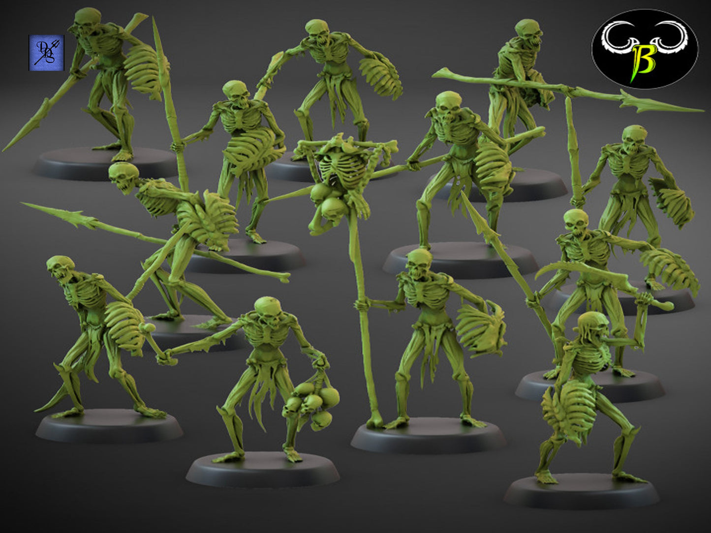 Flesh Skeleton Lance Squad by Clay Beast Creations | Tabletop RPG Miniature Figures