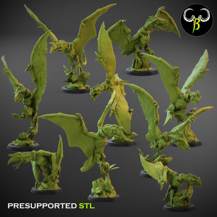 Raptawings Flock by Clay Beast Creations | Tabletop RPG Miniature Figures