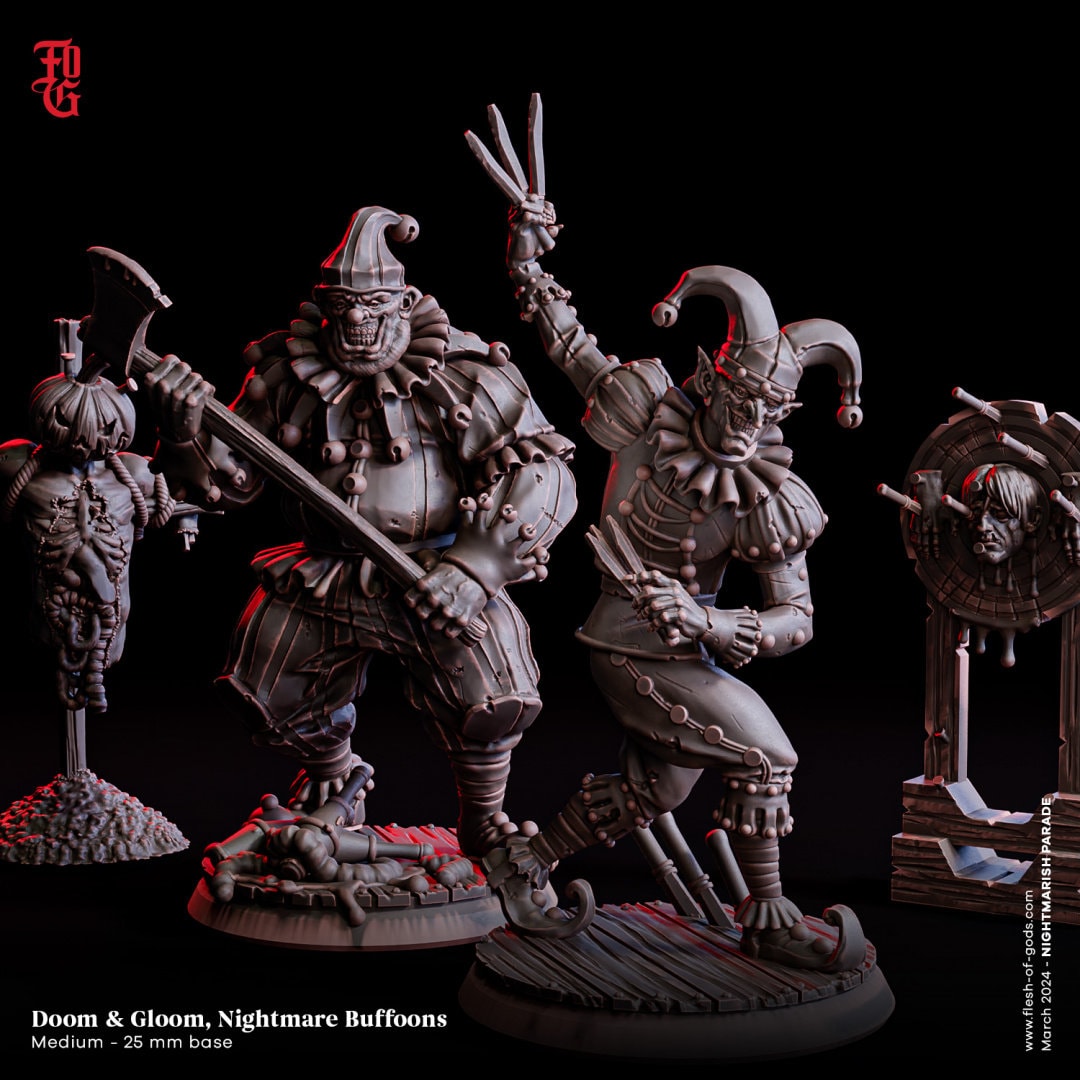Doom & Gloom, Nightmare Buffoons by Flesh of Gods | High Quality 3D Print |  Tabletop RPG Miniature Figures