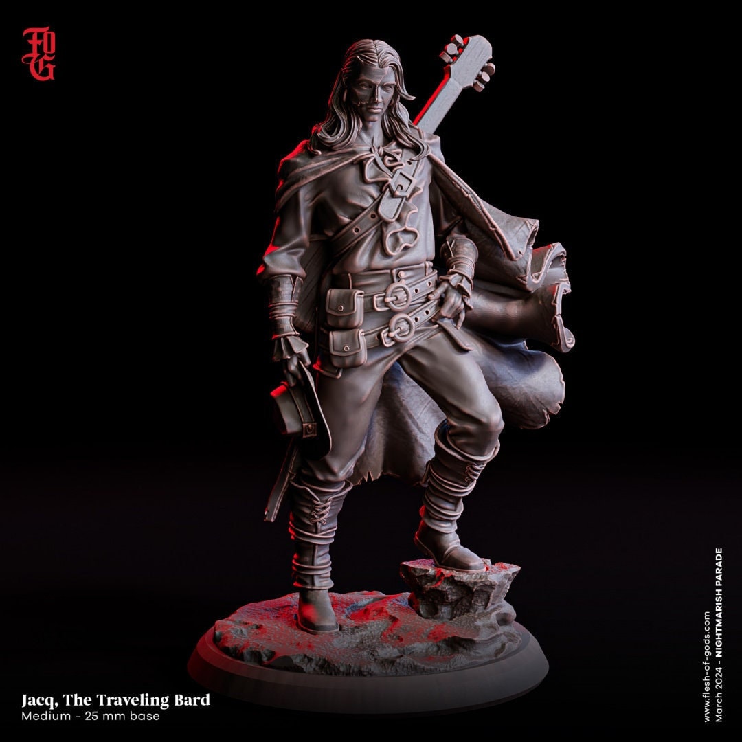Jacq, The Traveling Bard by Flesh of Gods | High Quality 3D Print | Tabletop RPG Miniature Figures