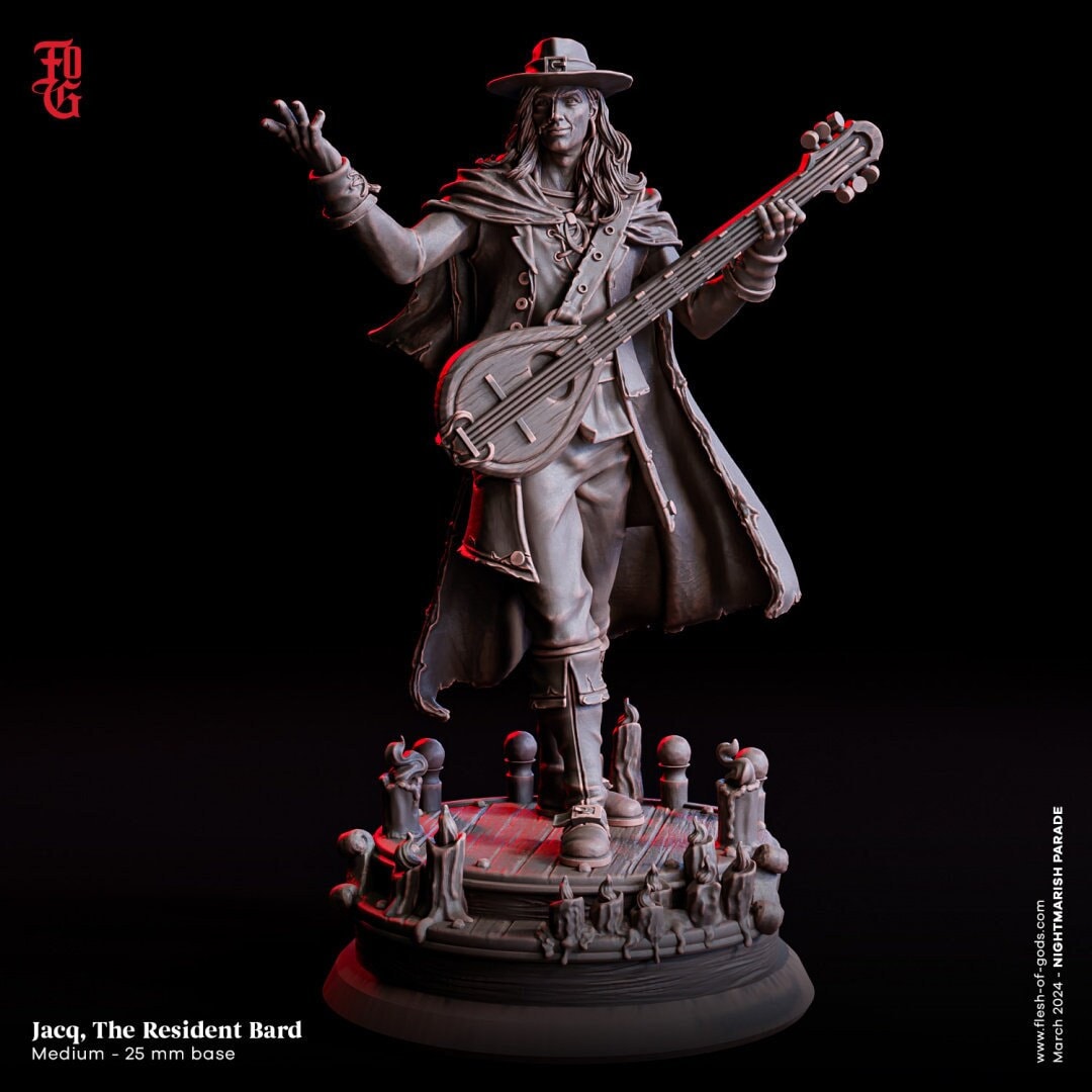 Jacq, The Resident Bard by Flesh of Gods | High Quality 3D Print | Tabletop RPG Miniature Figures