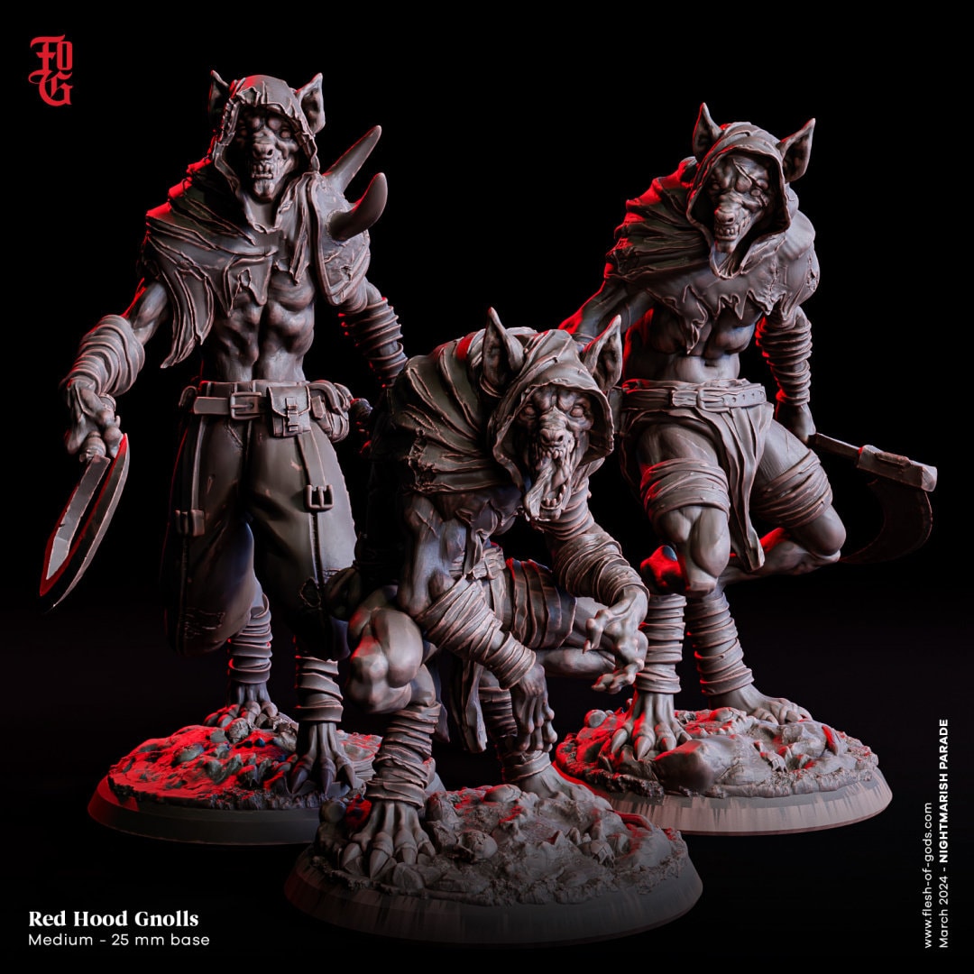 Red Hood Gnolls by Flesh of Gods | High Quality 3D Print |  Tabletop RPG Miniature Figures